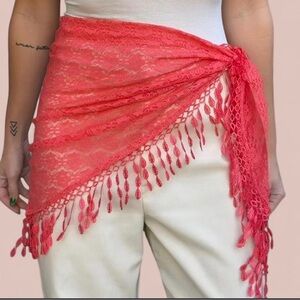 Floral Lace Fringe Triangle Scarf Wrap Top